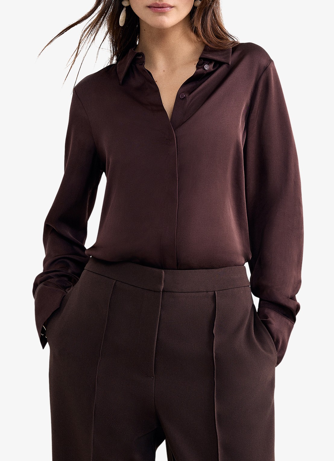 Phase Eight Novie Satin Shirt - detail bruin