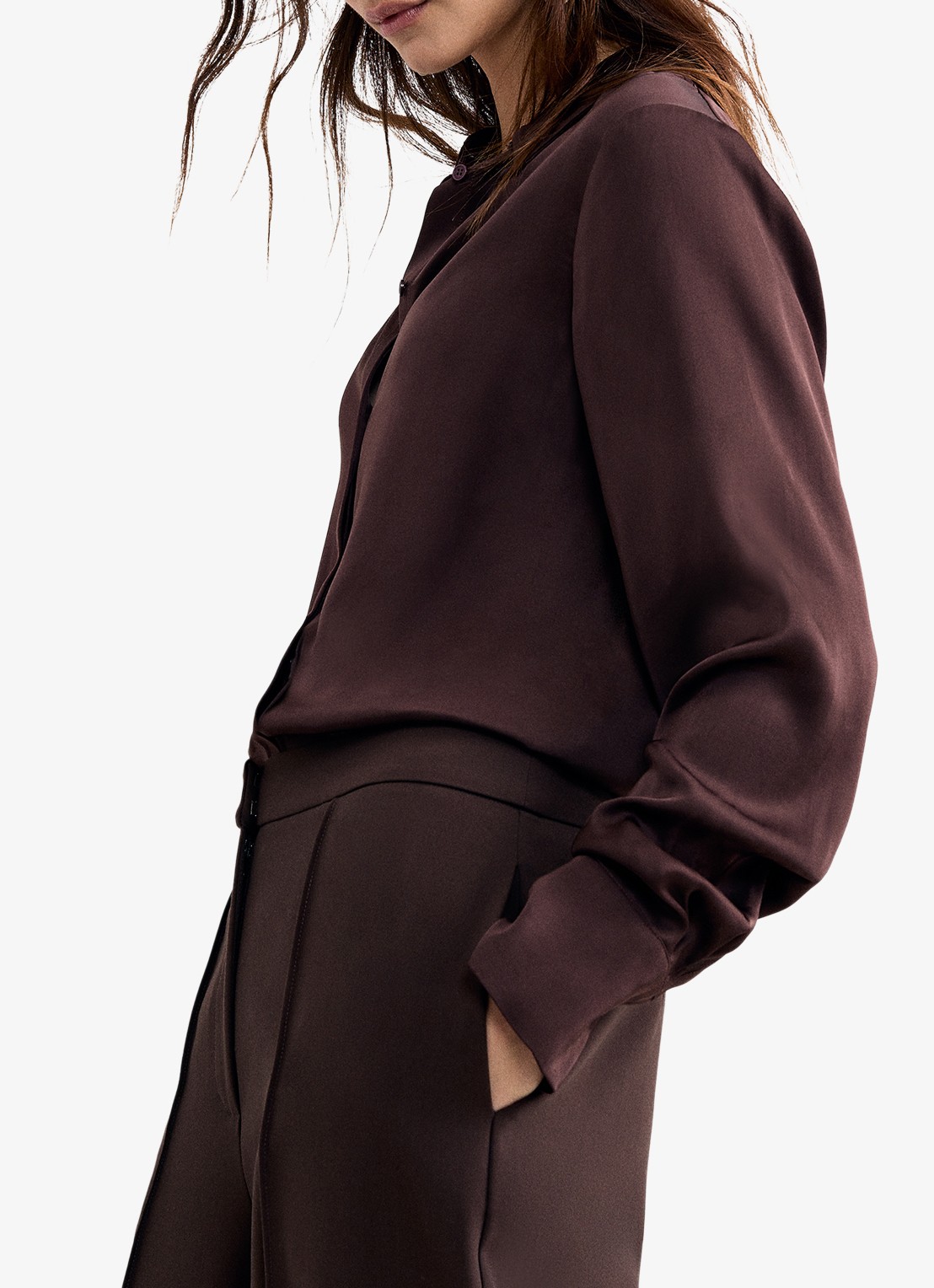 Phase Eight Novie Satin Shirt - detail 2 bruin