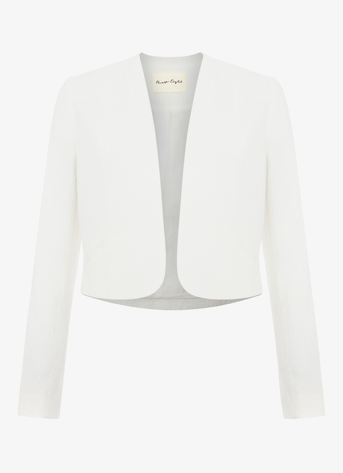 Phase Eight Olivia cropped blazer met paspelzakken - voorkant wit