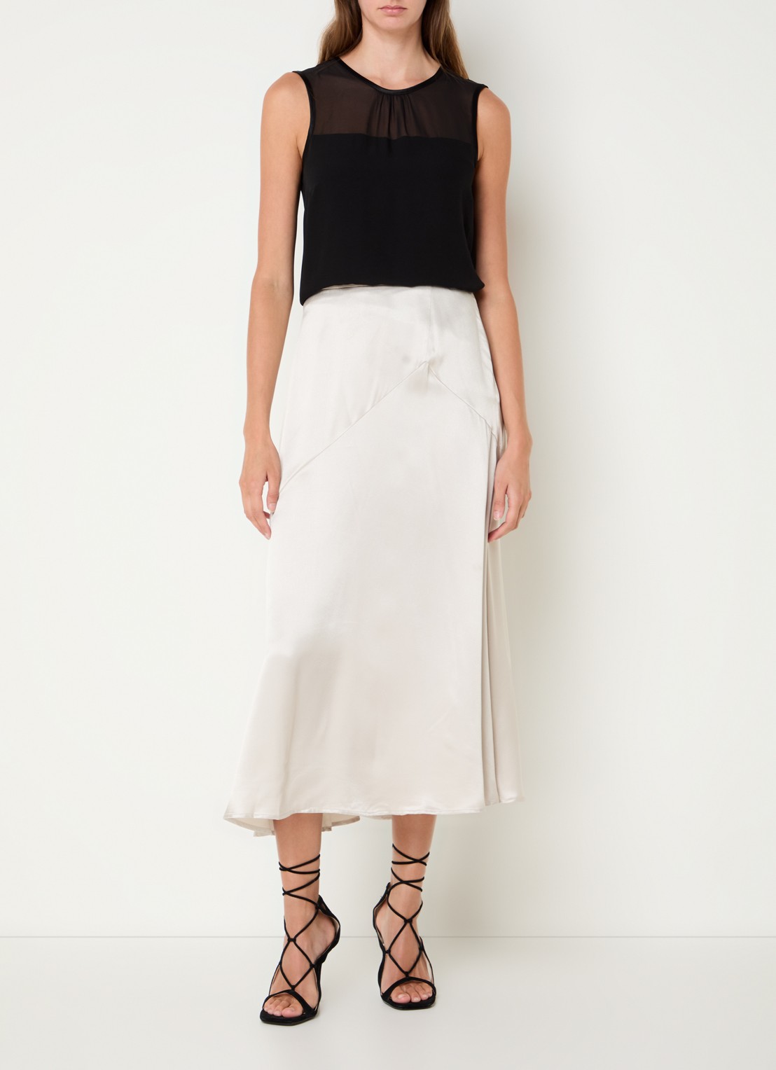 Phase Eight Ophelia midi rok van satijn - voorkant 4 beige