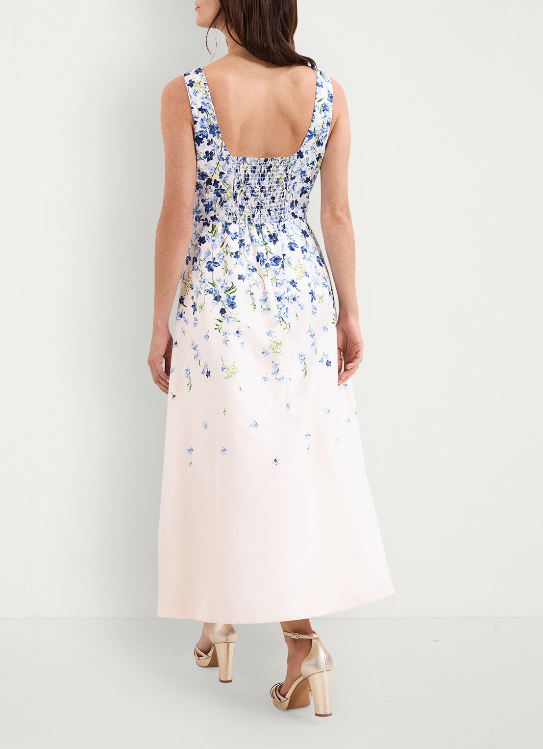 Phase Eight Orla midi jurk met bloemenprint - achterkant blauw