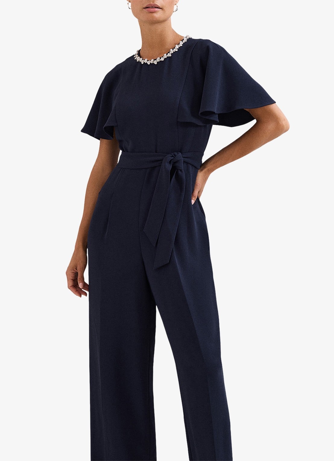 Phase Eight Orwen jumpsuit met strikceintuur - detail 3 blauw