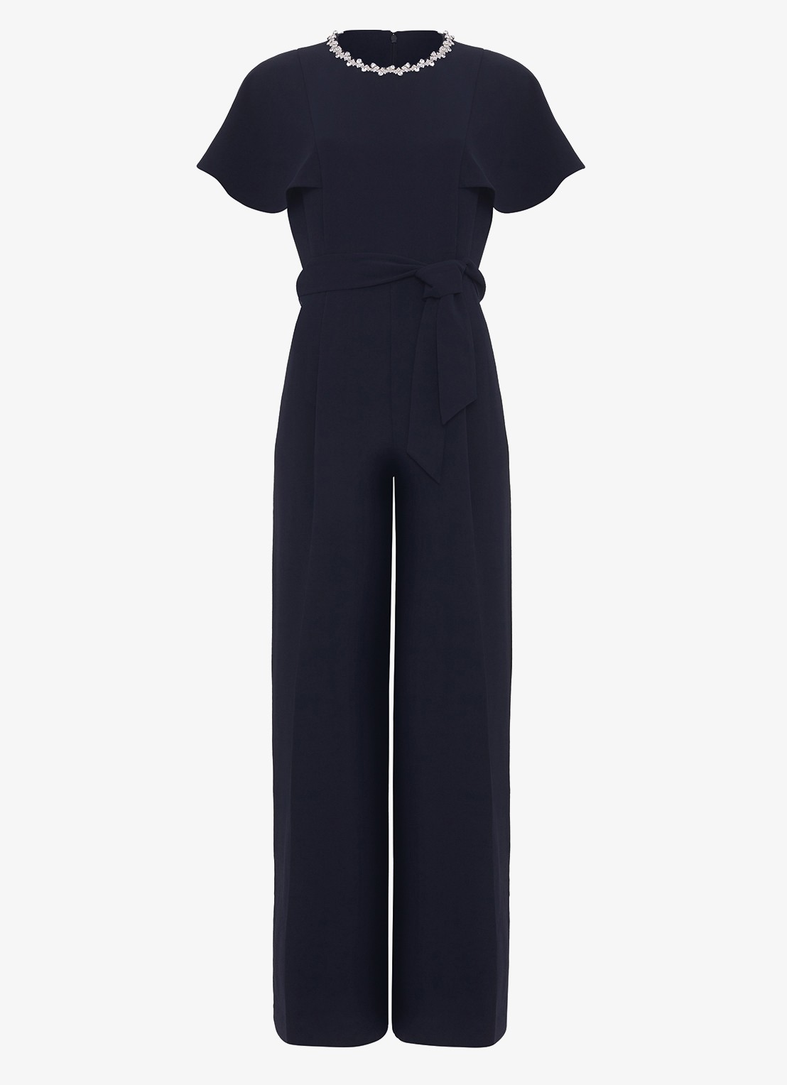 Phase Eight Orwen jumpsuit met strikceintuur - voorkant blauw