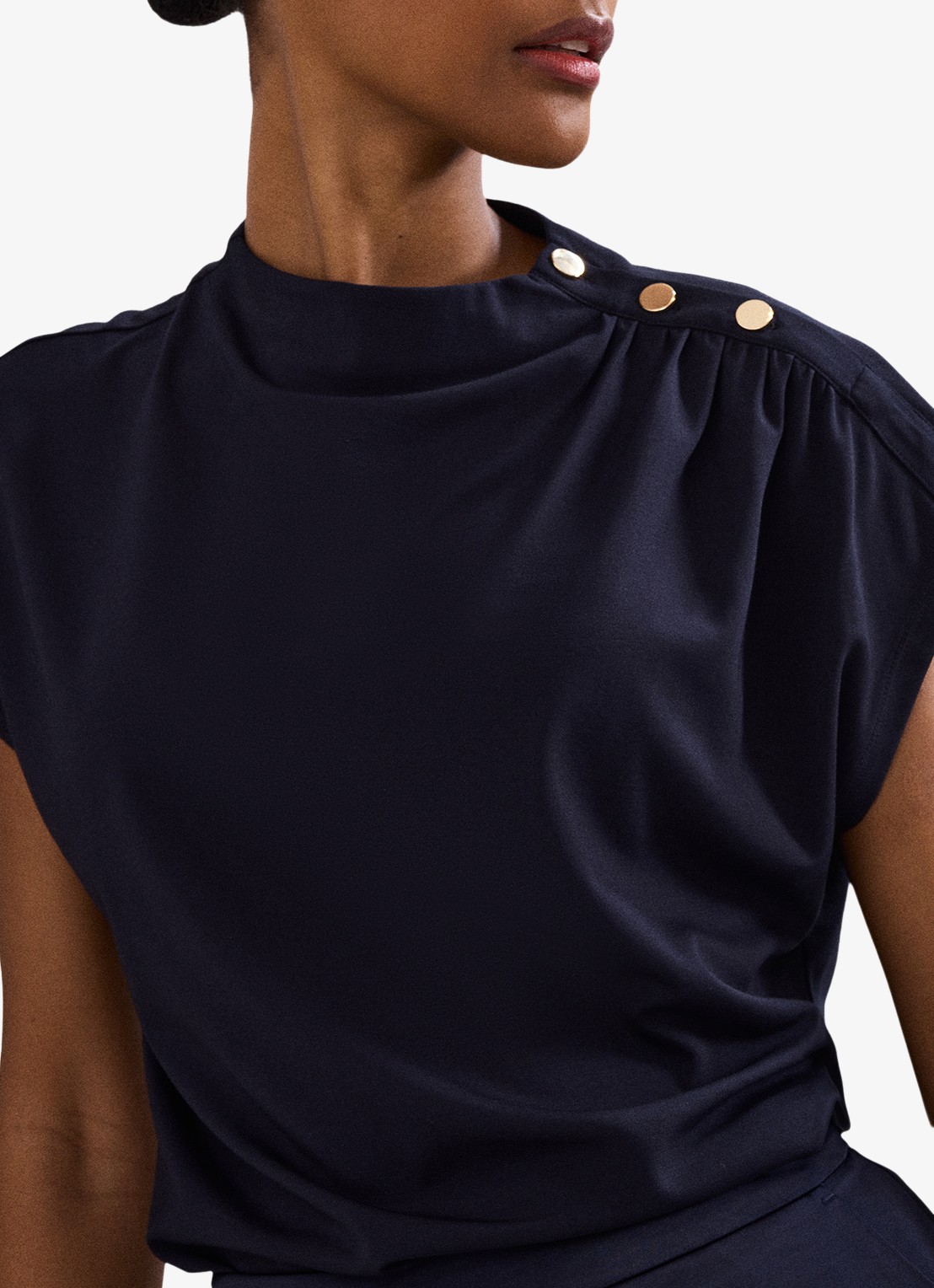Phase Eight Paige top met gedrapeerd detail - detail 2 donkerblauw