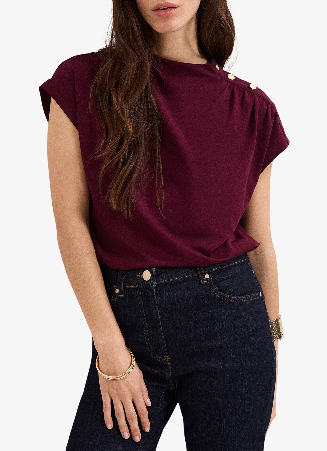 Phase Eight Paige top met gedrapeerd detail - detail 2 aubergine