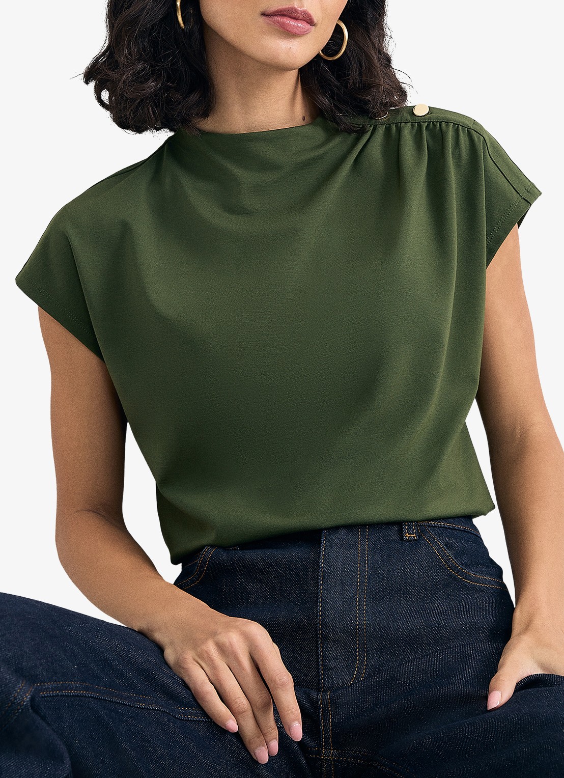 Phase Eight Paige top met geplooid detail - detail 2 olijfgroen