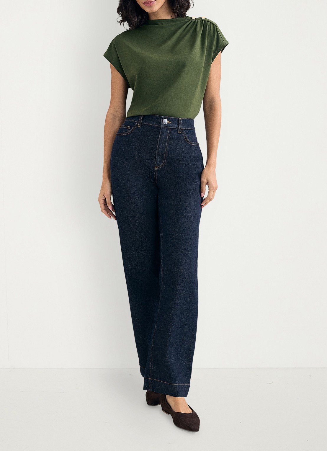 Phase Eight Paige top met geplooid detail - voorkant 7 olijfgroen
