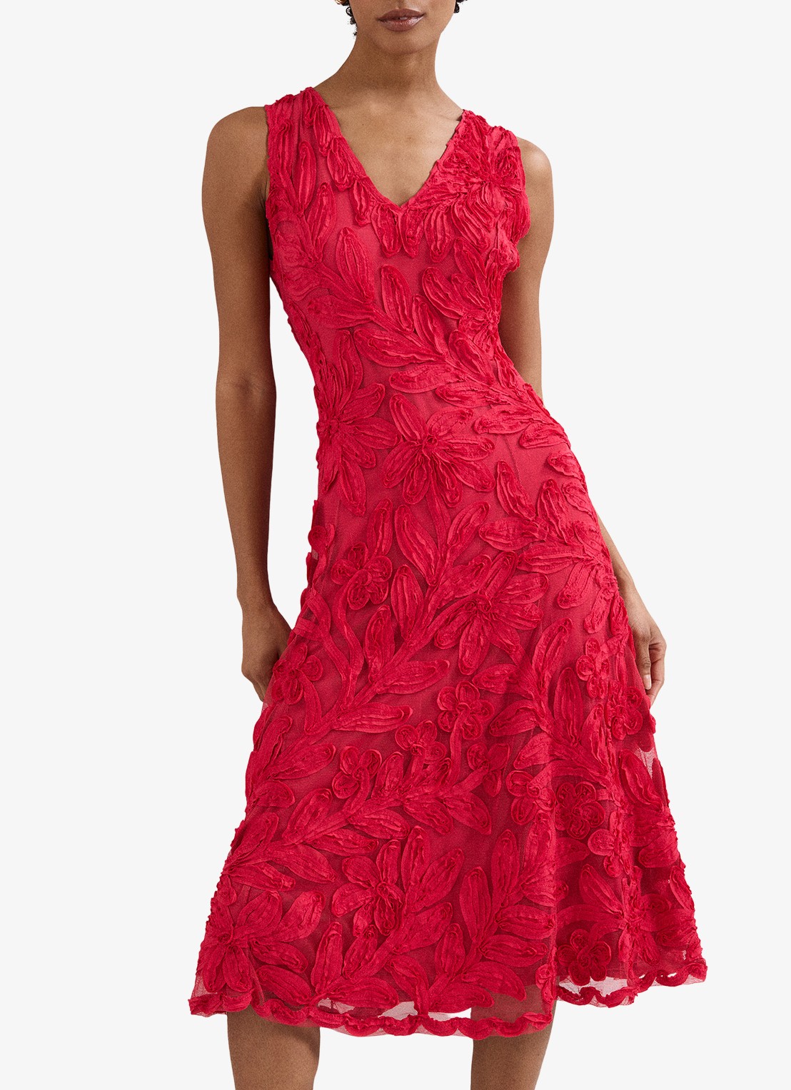 Phase Eight Paloma midi jurk met bloemborduring - detail 2 rood