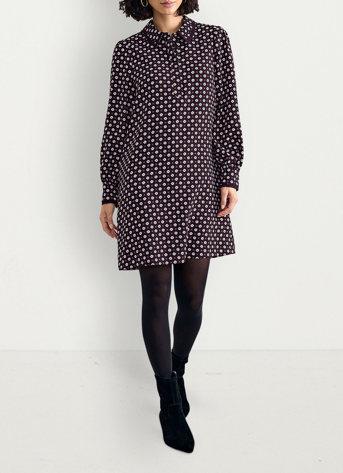 Phase Eight Pamela mini tuniekjujrk met grafische print - voorkant 2 donkerbruin