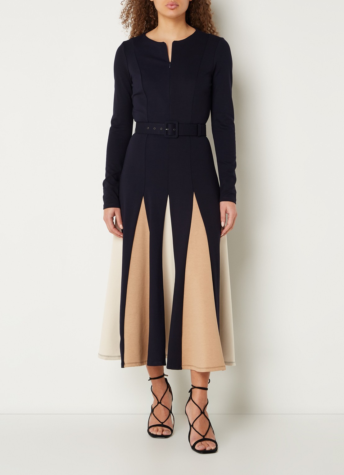 Phase Eight Paula midi jurk met ceintuur - detail 6 donkerblauw