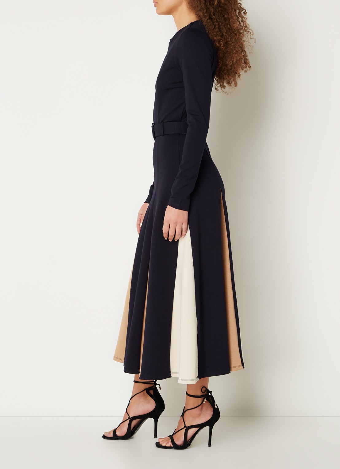 Phase Eight Paula midi jurk met ceintuur - voorkant 4 donkerblauw
