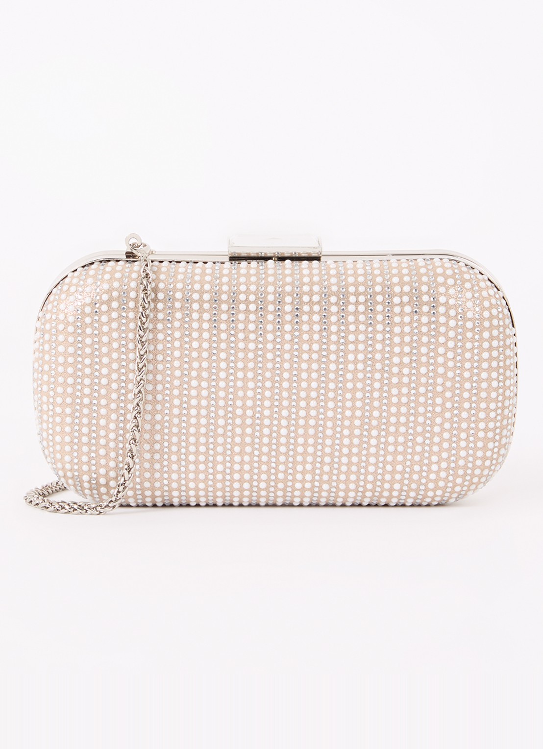 Phase Eight Pearl clutch met strass en afneembare schouderriem - voorkant creme