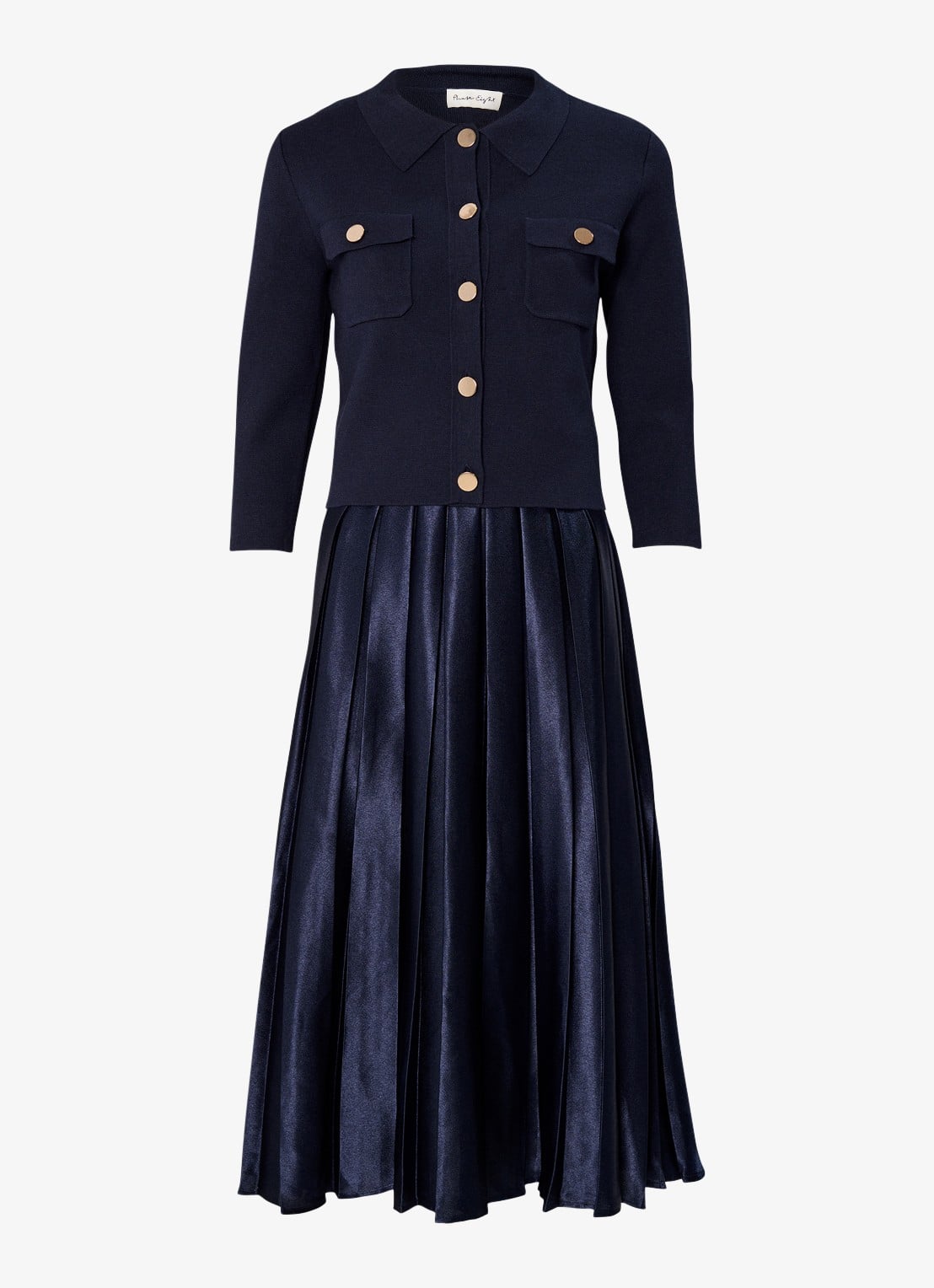 Phase Eight Penny midi jurk met plooien - voorkant 5 blauw