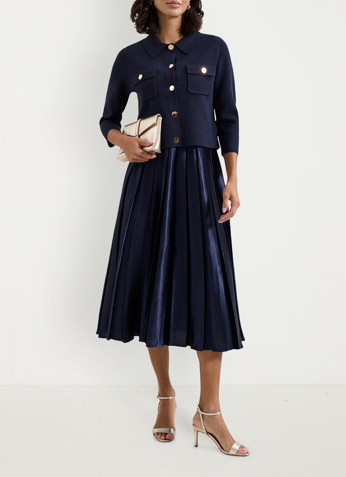 Phase Eight Penny midi jurk met plooien - voorkant 6 blauw