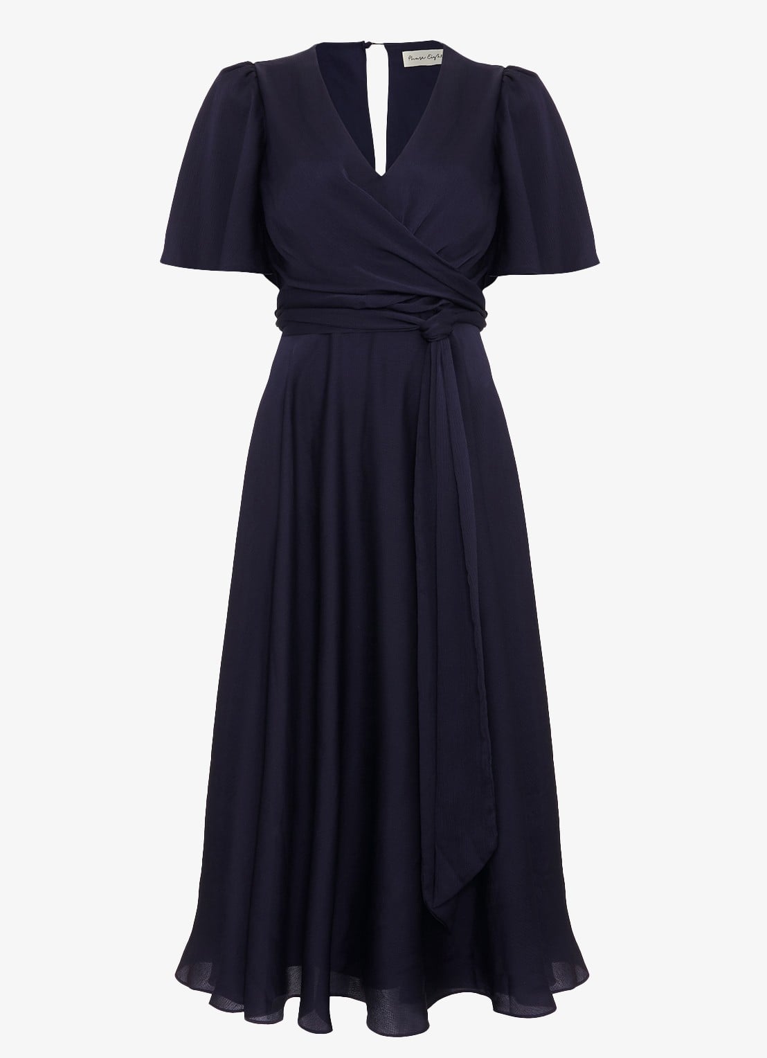 Phase Eight Petite Abbie midi jurk met strikceintuur - voorkant blauw
