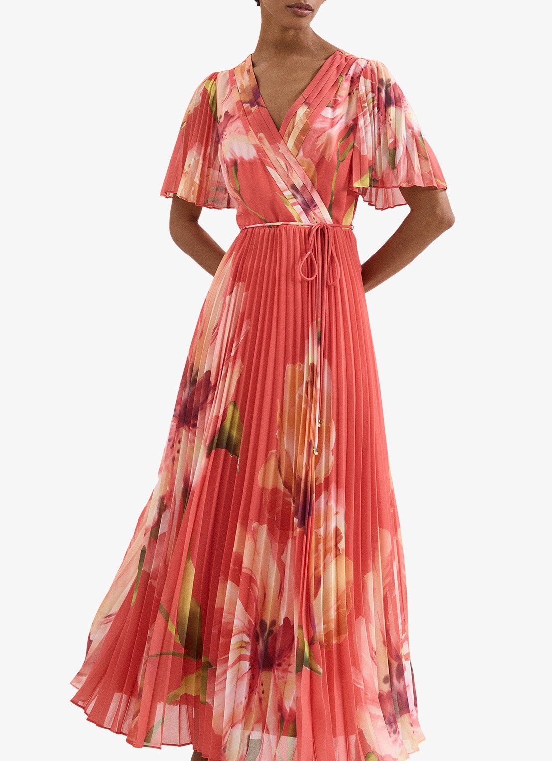 Phase Eight Petite Abigail maxi jurk met plooien en vlindermouw - detail 4 oranje