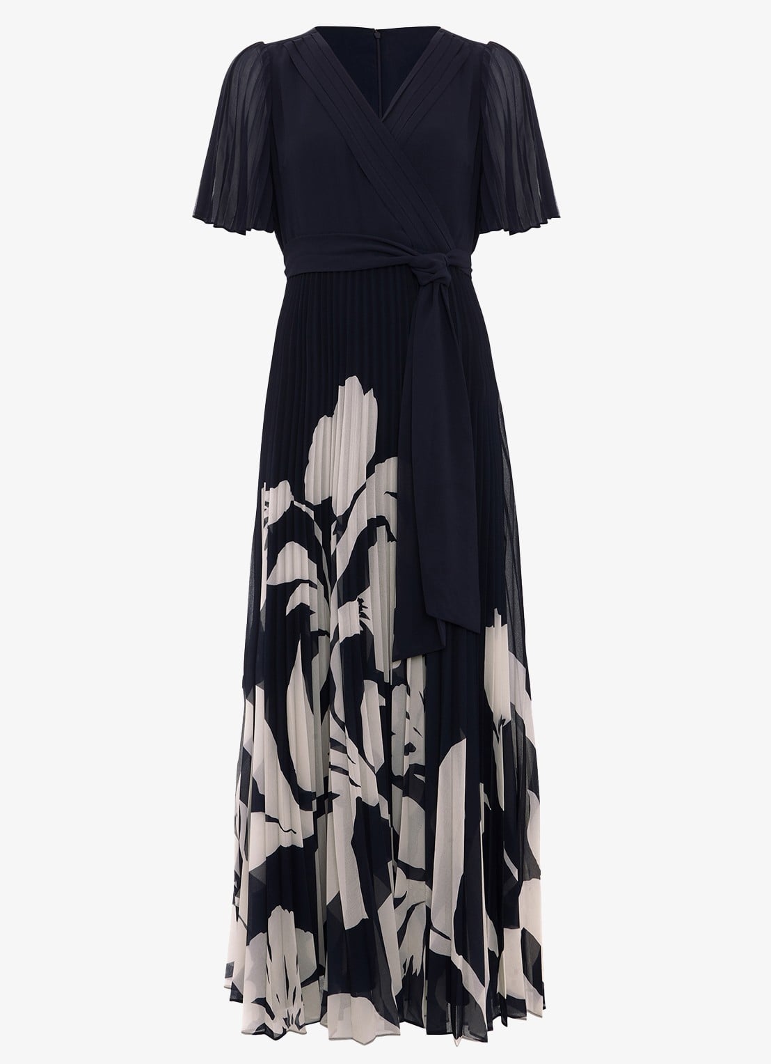 Phase Eight Petite Abigail maxi wikkeljurk met plooien - voorkant 2 blauw