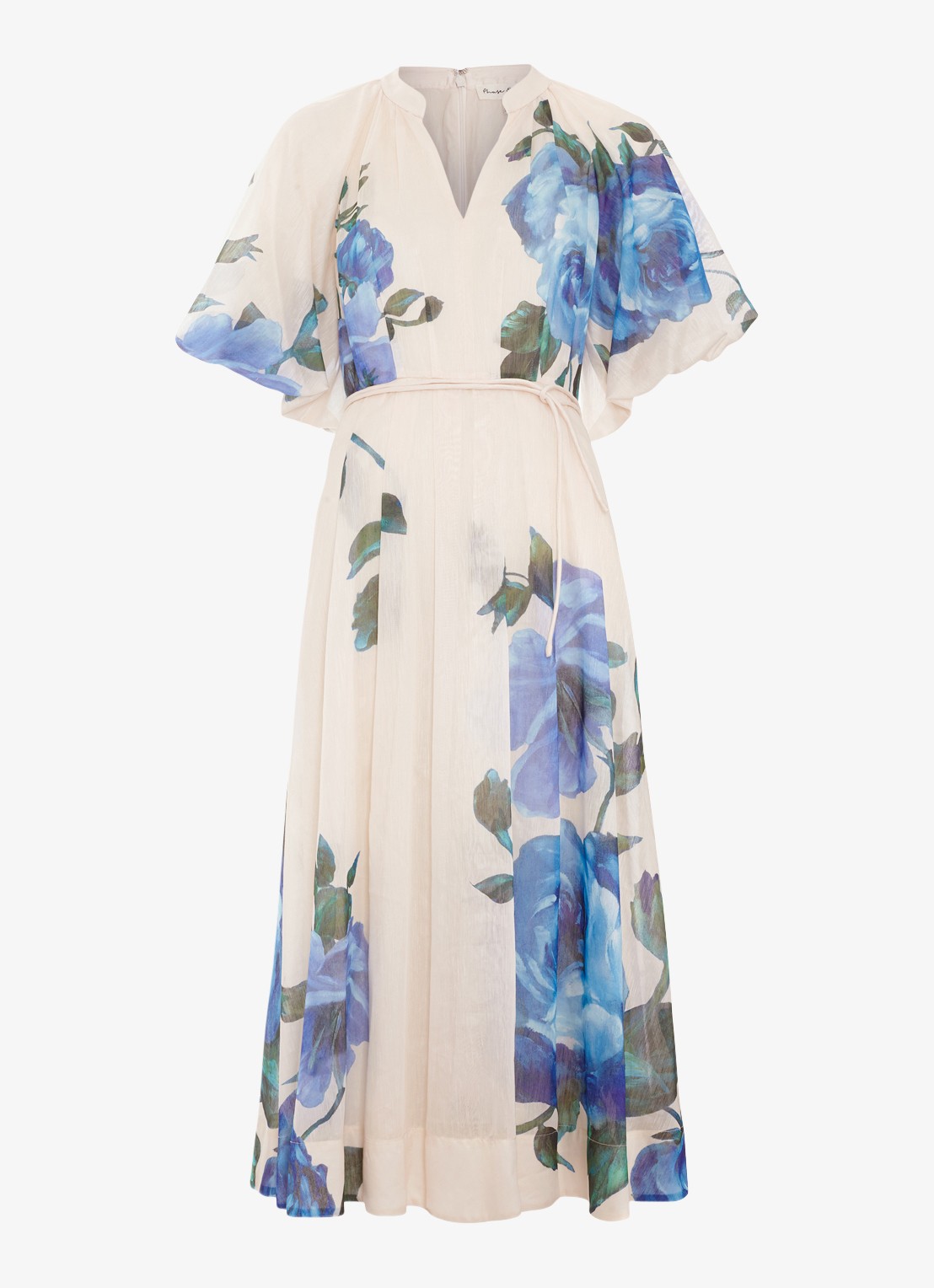 Phase Eight Petite Adeline midi jurk in linnenblend met bloemenprint - voorkant blauw