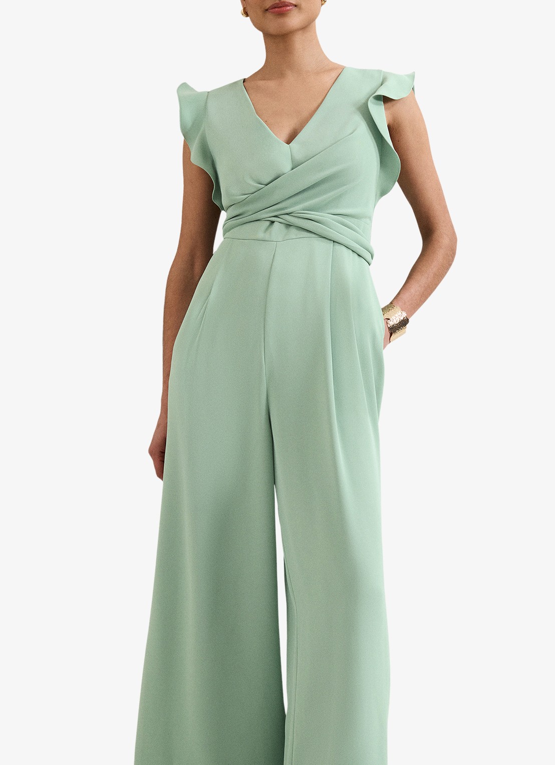 Phase Eight Petite Ayla wide fit jumpsuit met strikceintuur - detail mint