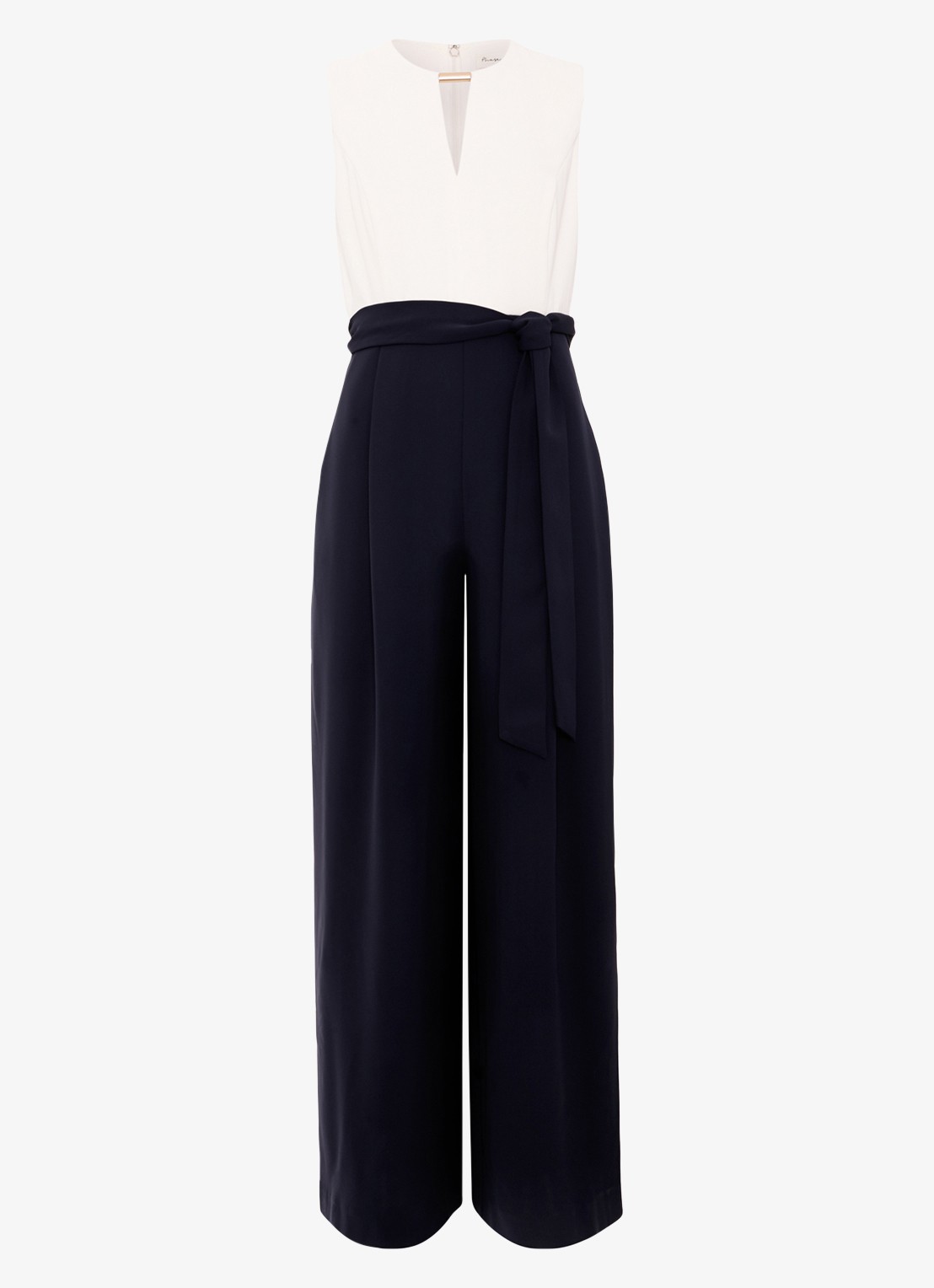 Phase Eight Petite Brylee wide fit jumpsuit met strikceintuur - voorkant 2 donkerblauw