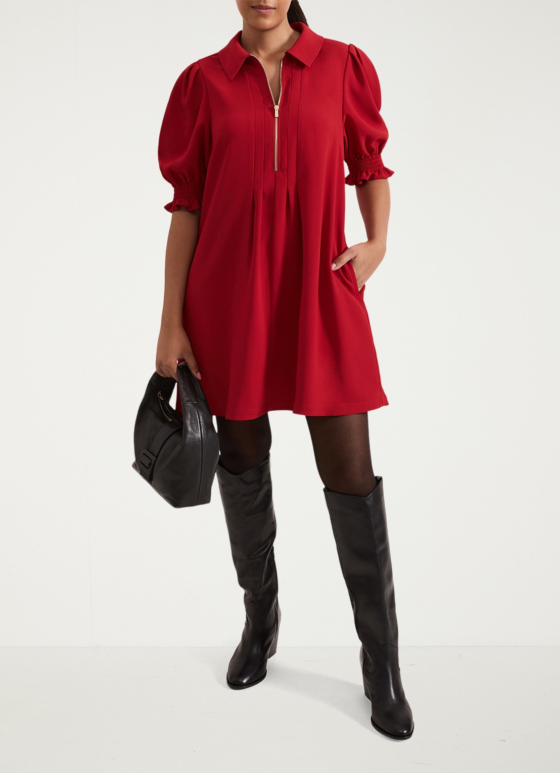 Phase Eight Petite Candice mini jurk met plooidetail - voorkant 2 rood