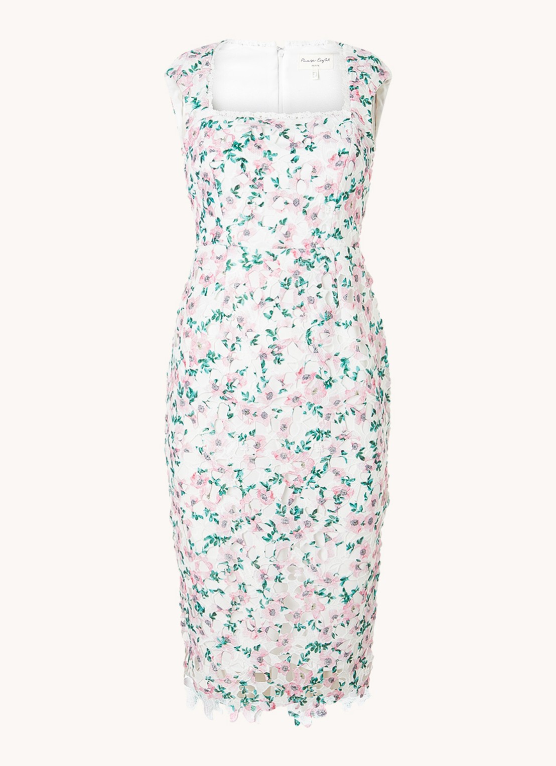 Phase Eight Petite Diana midi kokerjurk met broderie - voorkant lichtroze