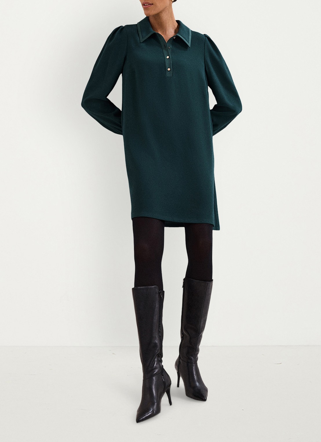 Phase Eight Petite Gina mini jurk met polokraag - voorkant 3 donkergroen