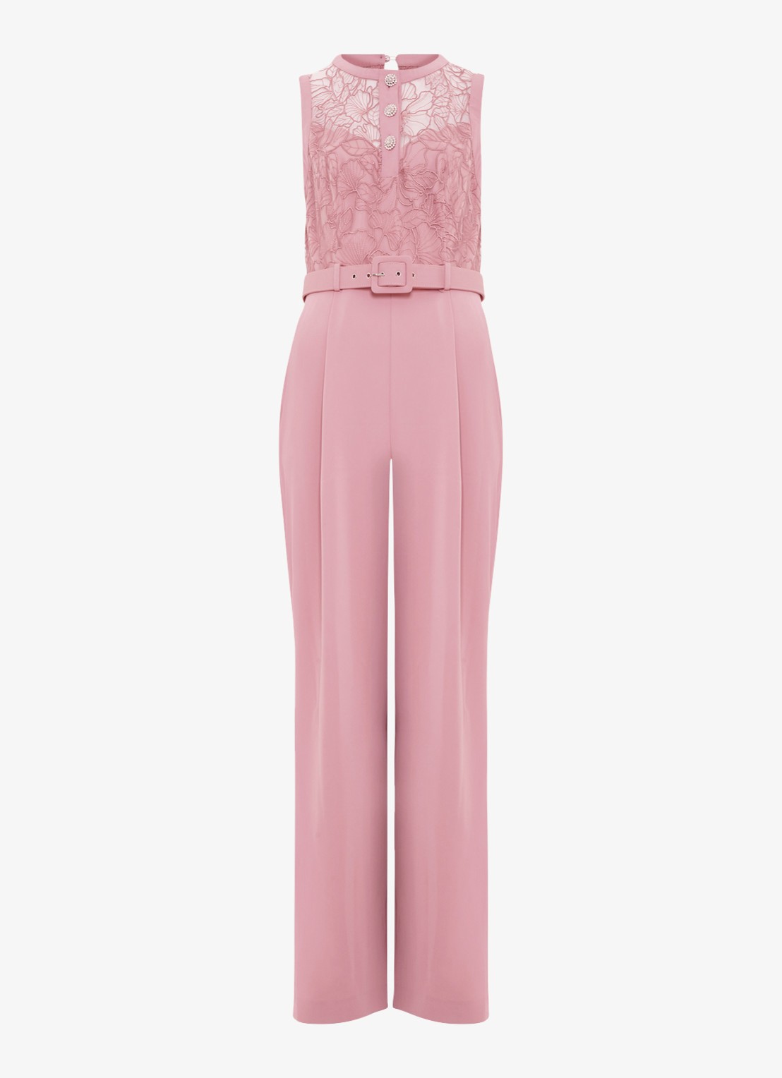 Phase Eight Petite Ivanna jumpsuit met broderie en ceintuur - voorkant oudroze