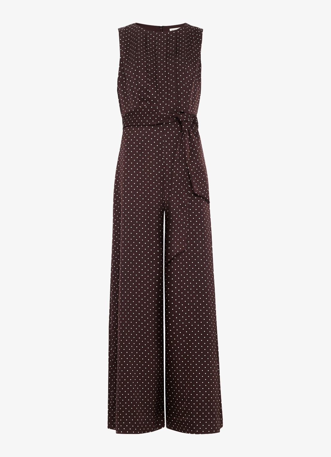Phase Eight Petite Janine wide fit jumpsuit met stippenprint - voorkant 2 donkerbruin