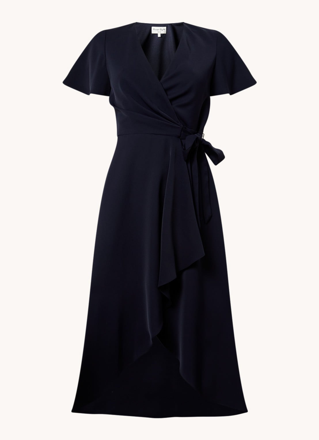 Phase Eight Petite Julissa midi wikkeljurk met strikceintuur - voorkant donkerblauw