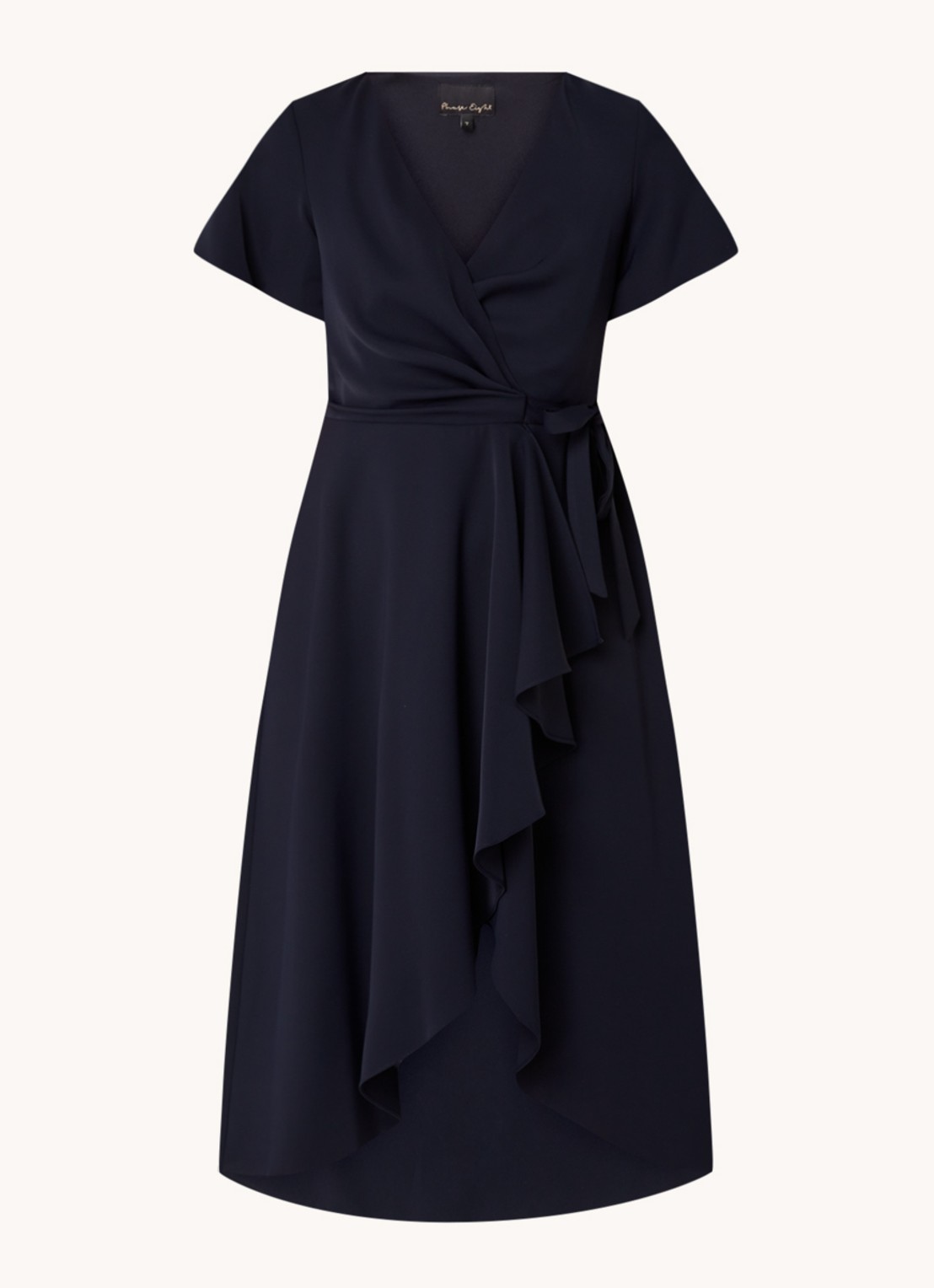 Phase Eight Petite Julissa midi wikkeljurk met volant en vlindermouw - voorkant 2 lichtblauw