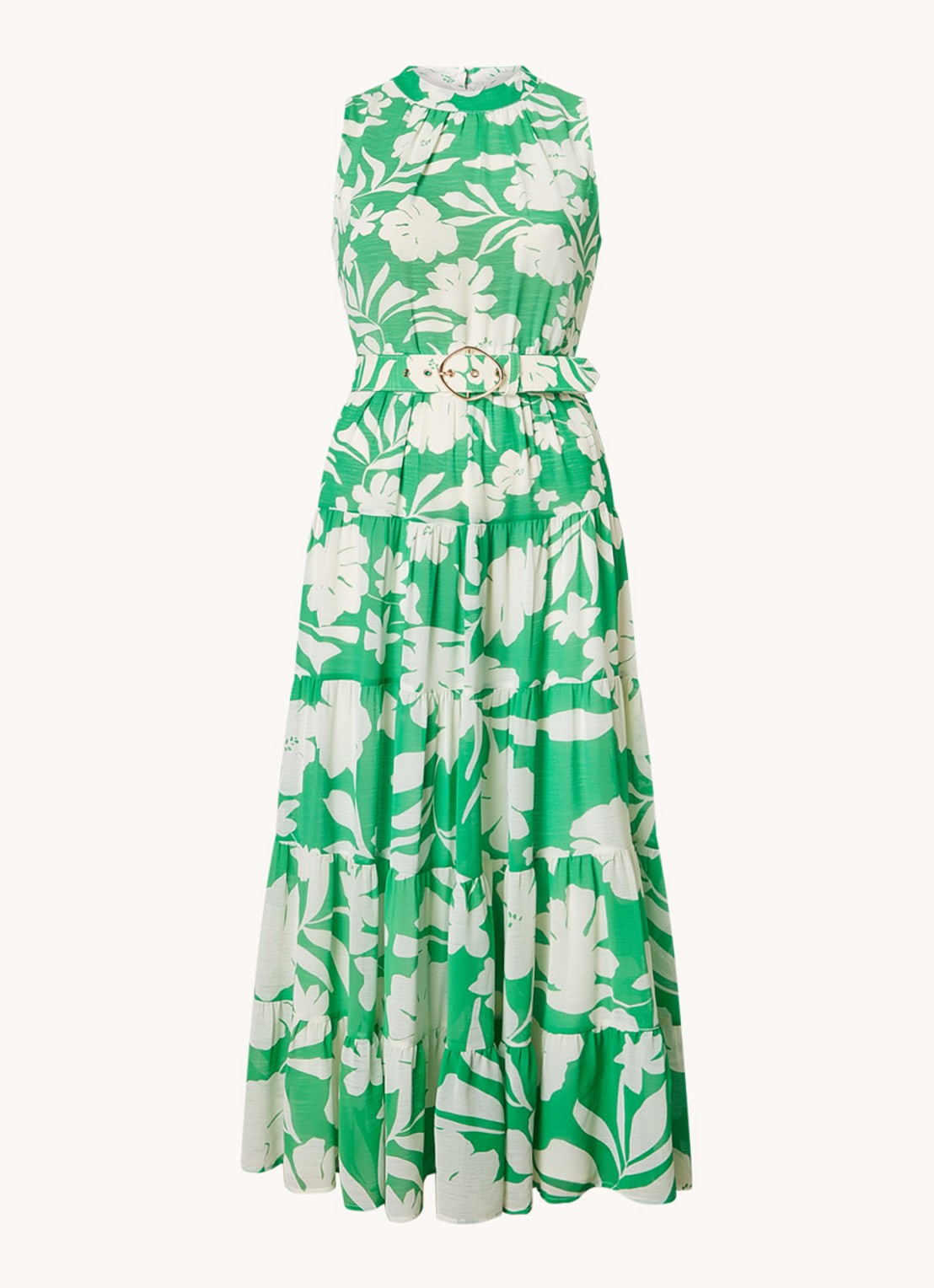 Phase Eight Petite Kara maxi jurk met bloemenprint en ceintuur - voorkant 2 groen