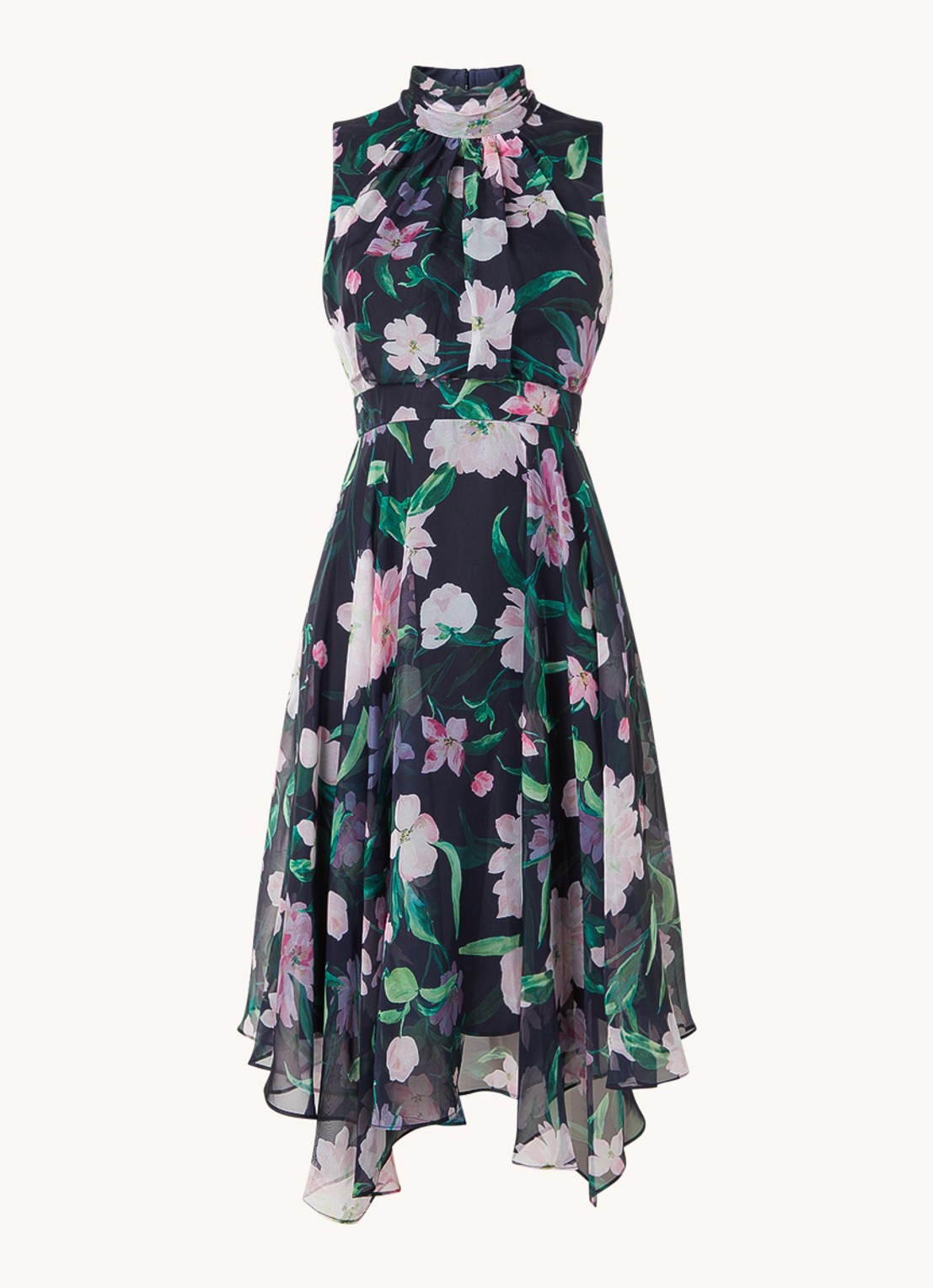 Phase Eight Petite Lucinda midi jurk met bloemenprint - voorkant 2 zwart