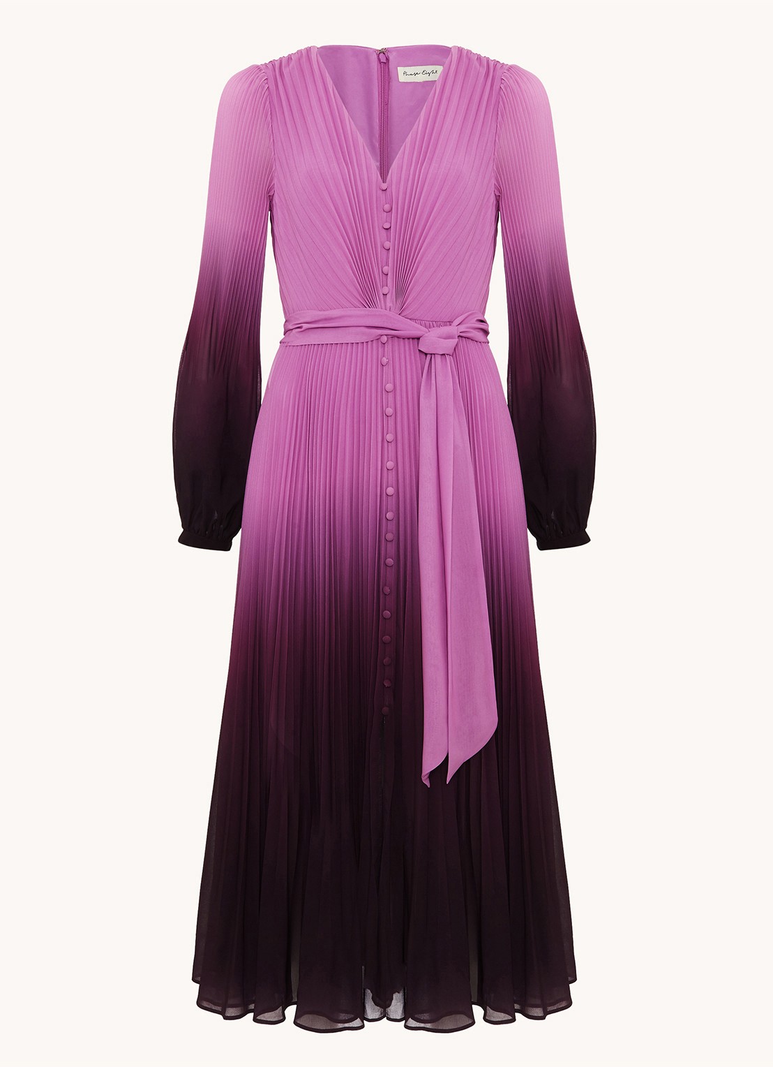 Phase Eight Petite Mira midi jurk met ballonmouwen - voorkant 2 paars