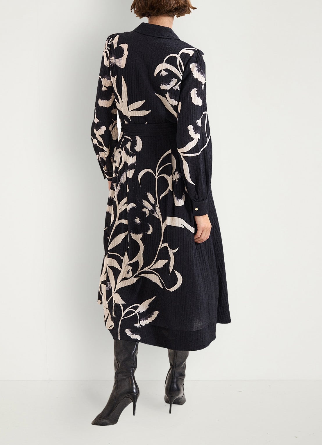 Phase Eight Petite Natalie midi tuniekjurk met print en strikceintuur - achterkant zwart
