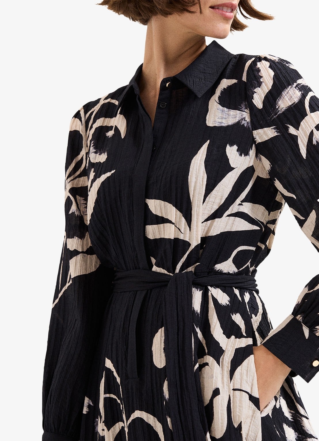 Phase Eight Petite Natalie midi tuniekjurk met print en strikceintuur - detail 6 zwart