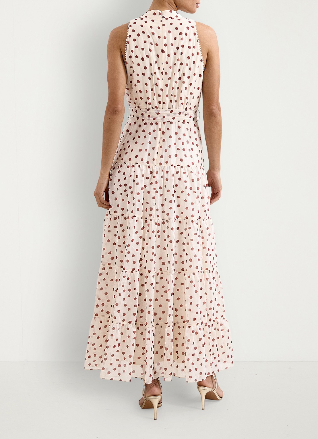 Phase Eight Petite Nita maxi jurk met stippenprint en strikceintuur - achterkant 6 gebroken wit