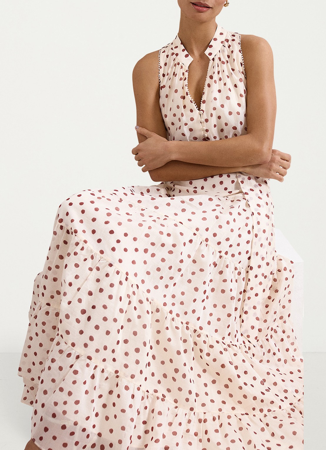 Phase Eight Petite Nita maxi jurk met stippenprint en strikceintuur - detail 4 gebroken wit