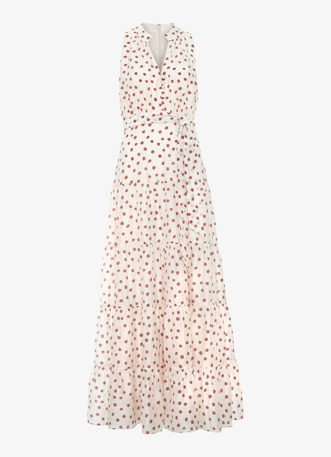 Phase Eight Petite Nita maxi jurk met stippenprint en strikceintuur - voorkant 7 gebroken wit