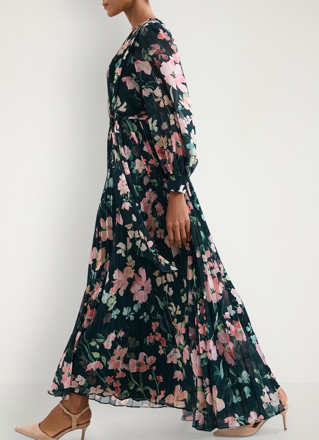 Phase Eight Petite Rosa maxi jurk met plooien en print - detail 8 donkergroen