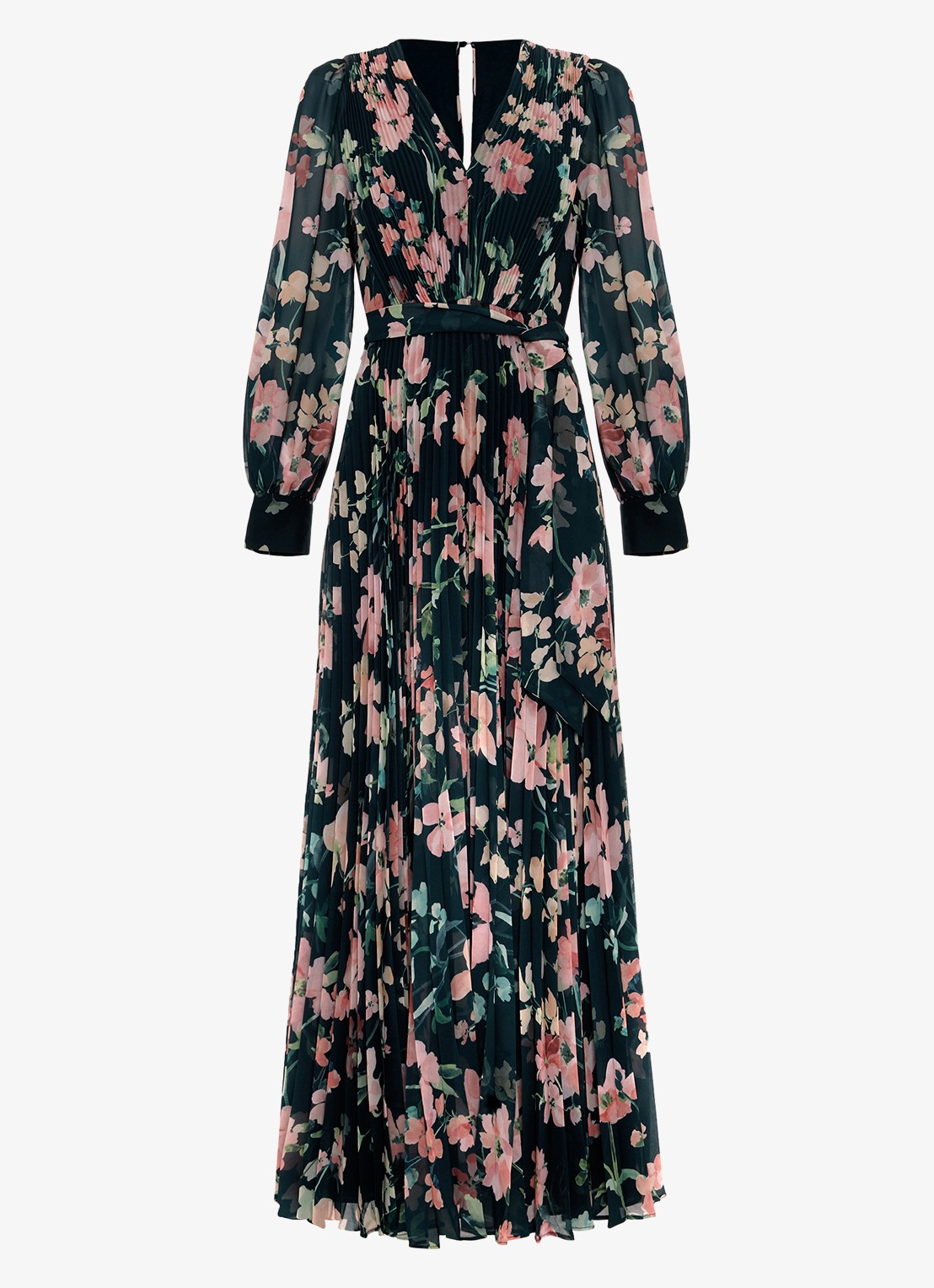 Phase Eight Petite Rosa maxi jurk met plooien en print - voorkant 2 donkergroen