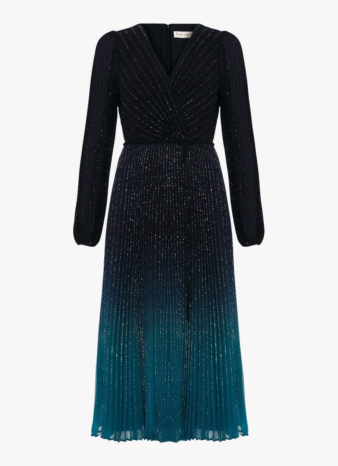 Phase Eight Petite Simara maxi jurk met strass en plooien - voorkant 2 donkerblauw