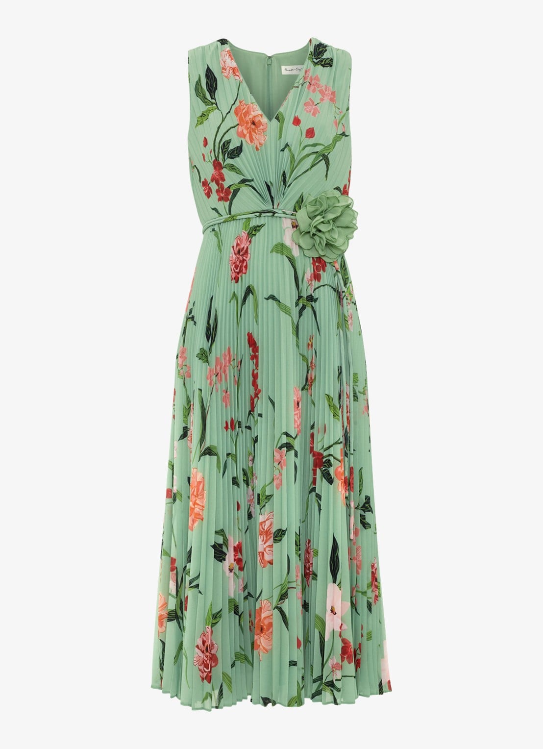 Phase Eight Petite Simara midi jurk met bloemenprint - voorkant lindegroen