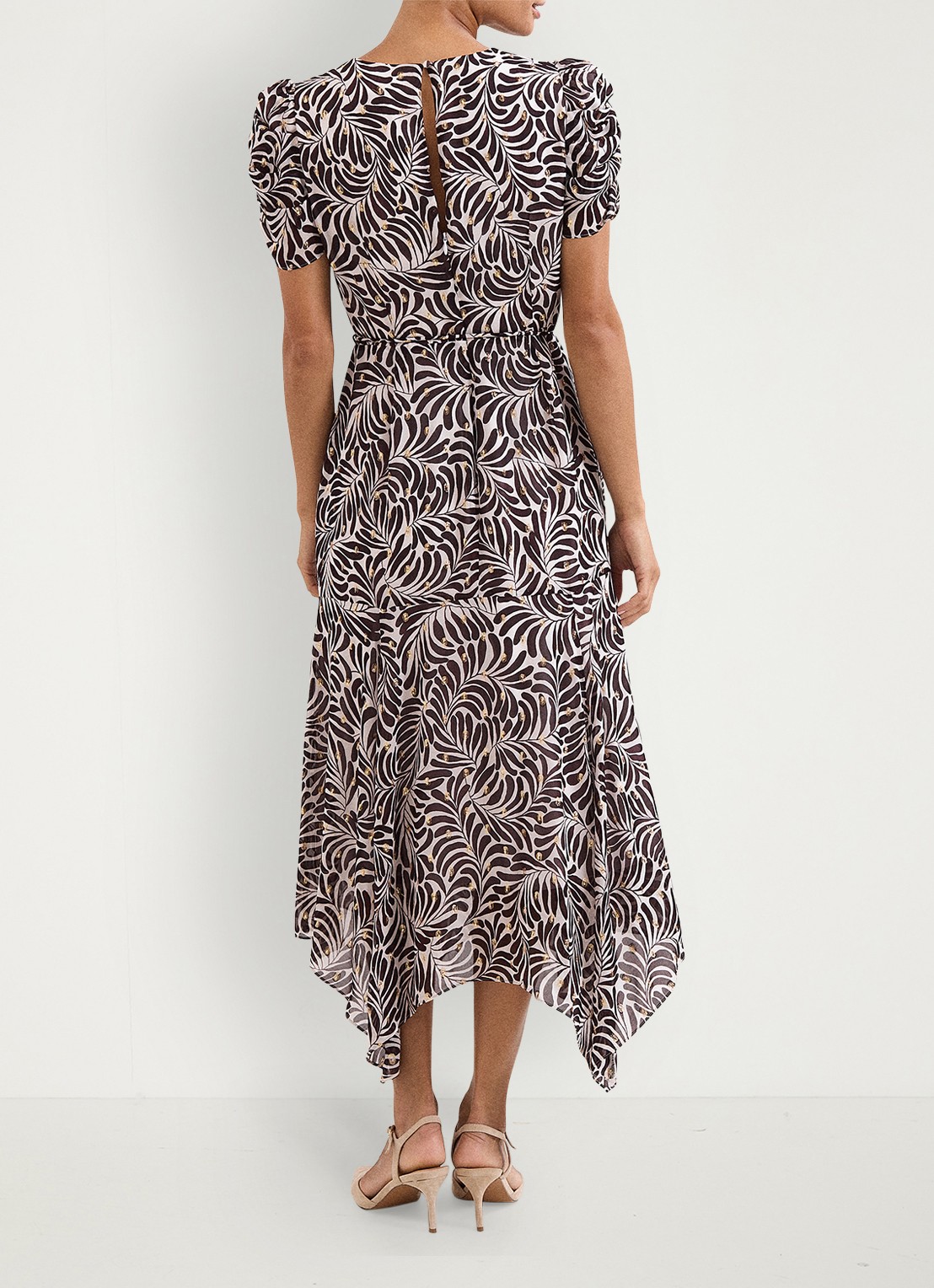 Phase Eight Petite Verity midi jurk met pofmouwen - achterkant 6 bruin