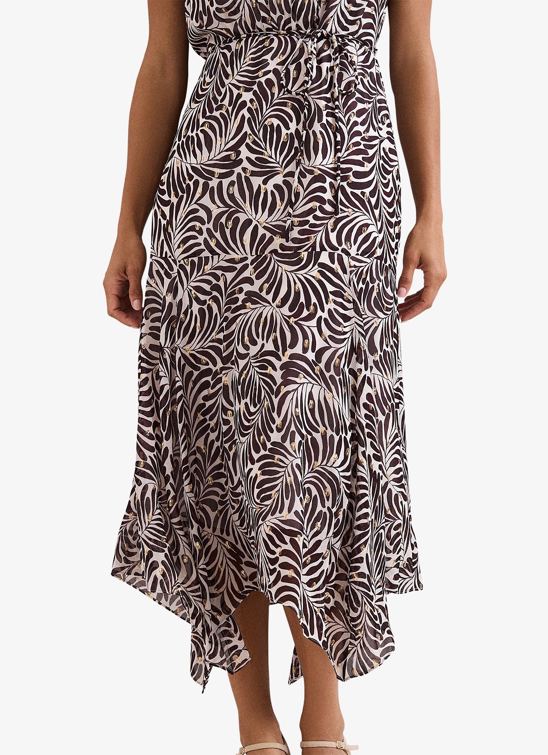 Phase Eight Petite Verity midi jurk met pofmouwen - detail 4 bruin