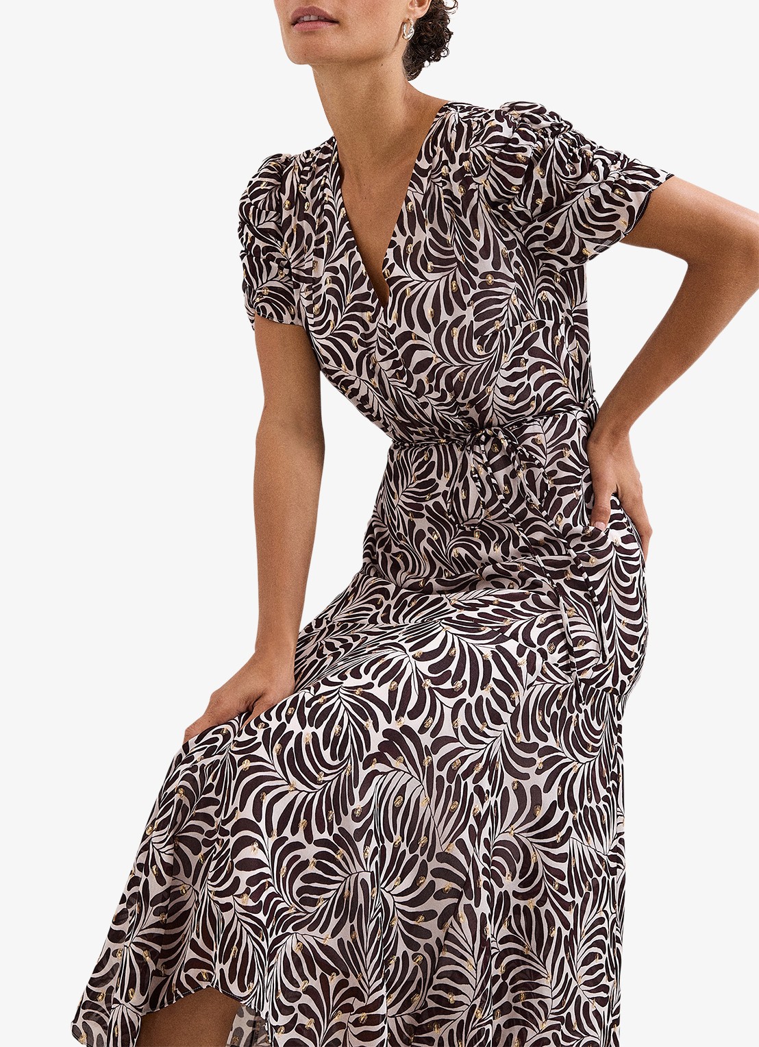 Phase Eight Petite Verity midi jurk met pofmouwen - detail 5 bruin