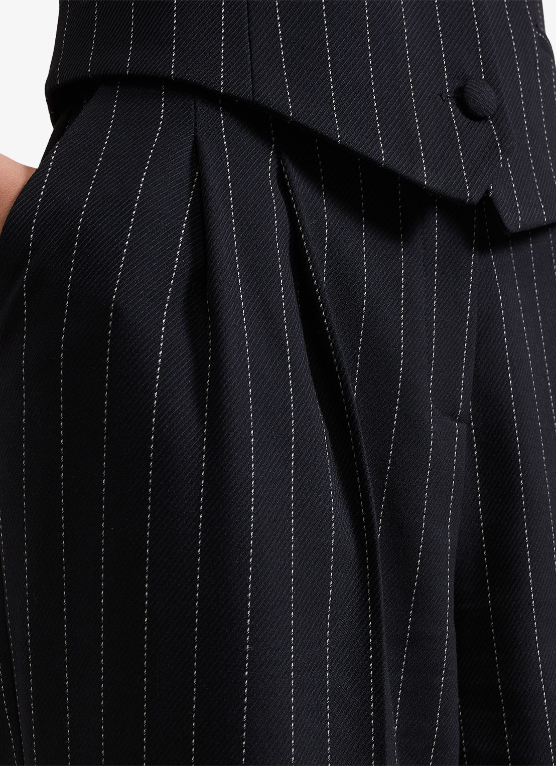 Phase Eight Pia high waist wide fit pantalon met krijtstreep en lurex - detail 5 donkerblauw