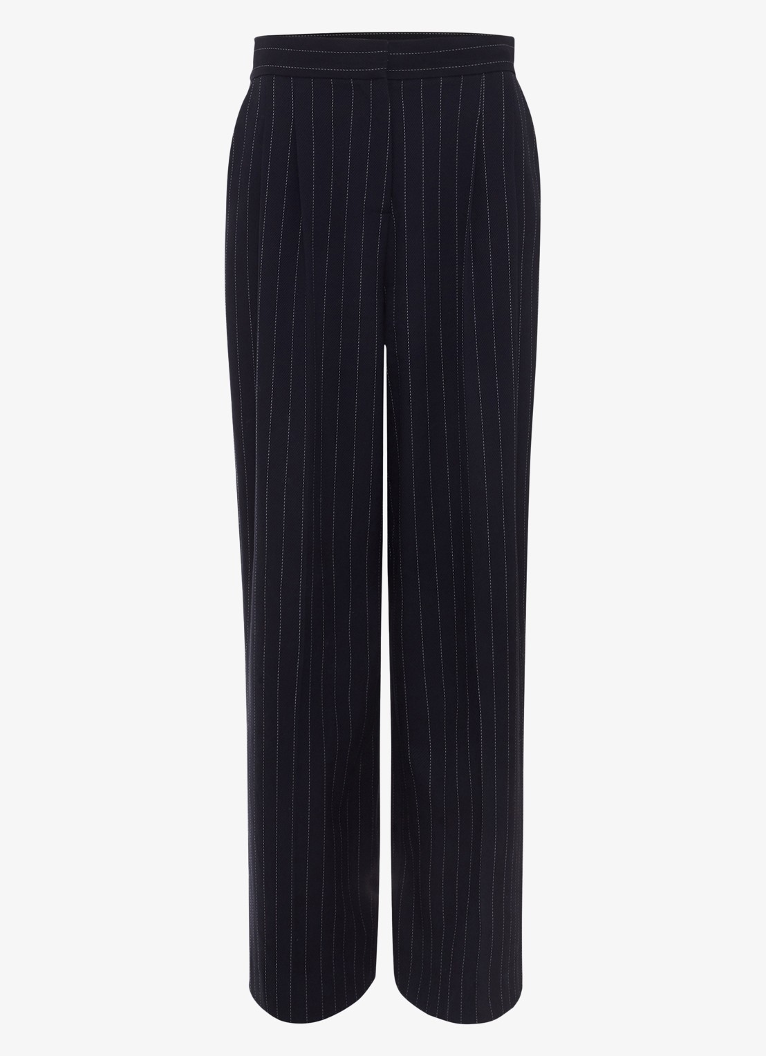 Phase Eight Pia high waist wide fit pantalon met krijtstreep en lurex - voorkant 2 donkerblauw