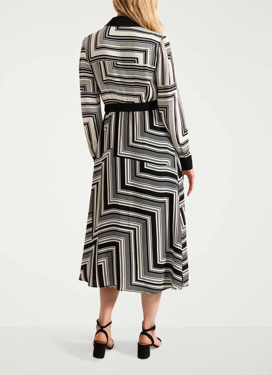 Phase Eight Pia midi blousejurk grafische print - achterkant zwart