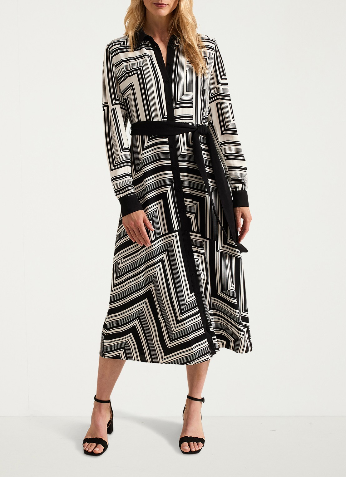 Phase Eight Pia midi blousejurk grafische print - detail 2 zwart